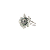 14k White Gold .38ct H SI1 Round Diamond and 10 MM Tahitian Pearl Ring